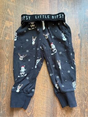 Little Bipsy Black Holiday Joggers with Santa & Reindeer Print